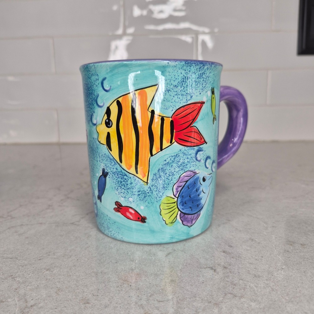 Starbucks Coffee Mug 2001 Barista Tropical Fish Blue Purple HTF